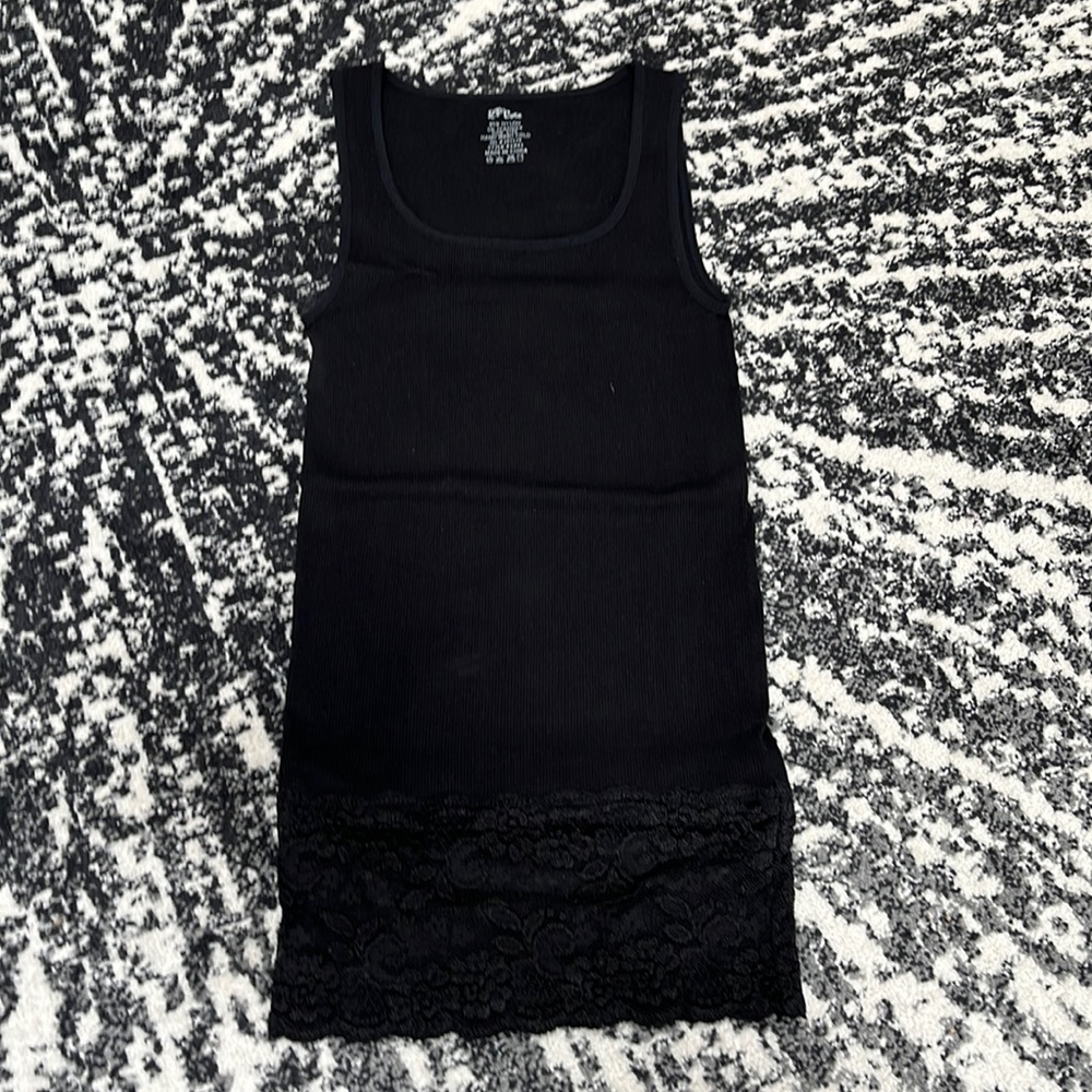 Stretchy black tank with lace bottom